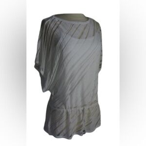 White House Black Market White Striped Blouse Med Kimono Sleeves